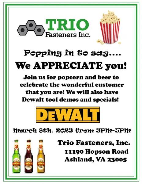 Flyer for Customer Appreciation Event at Trio Fasteners